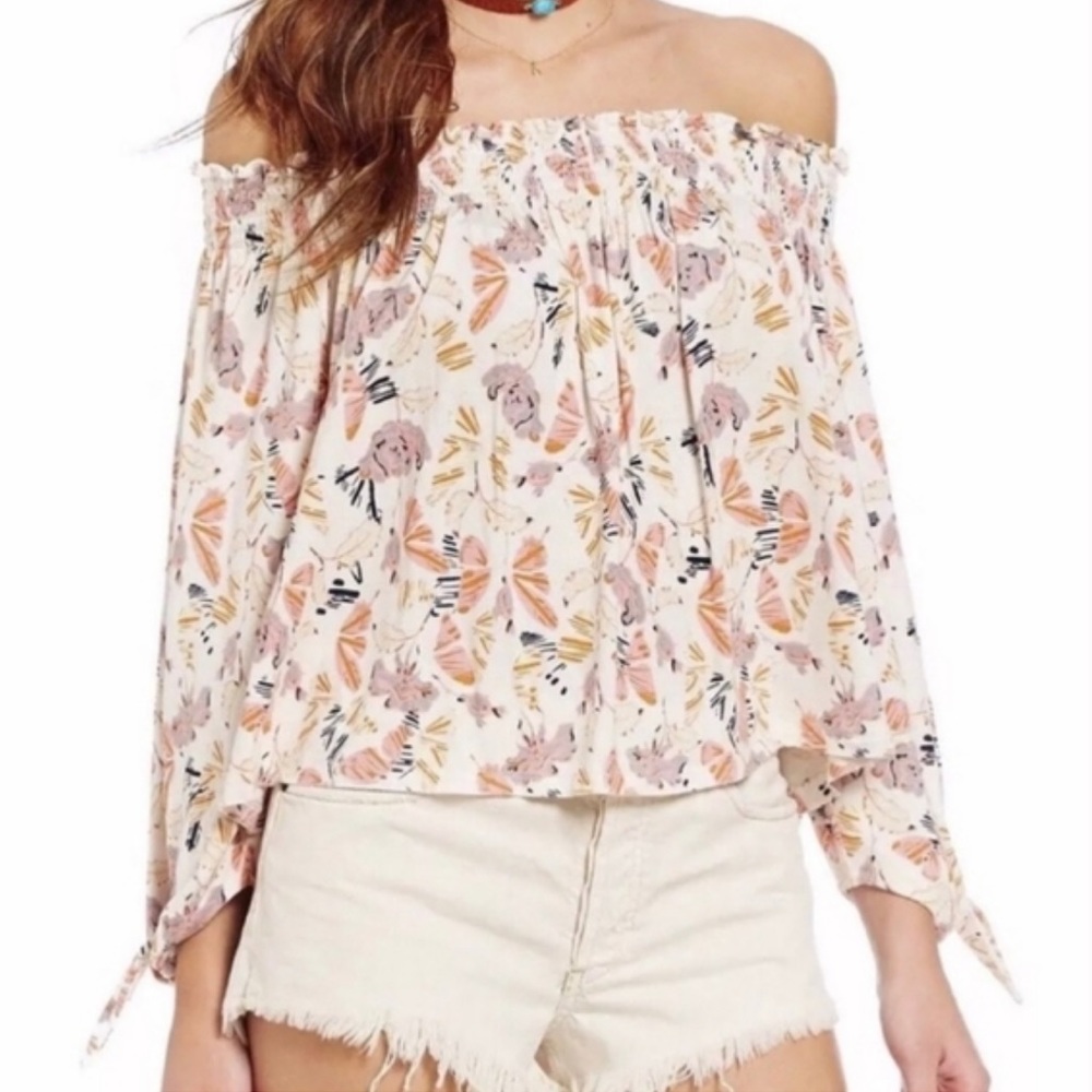 FREE PEOPLE Lexington Floral Off-shoulder Top S